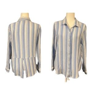 Lucky Brand Women’s Blue and White Striped Button Front 100% Cotton Shirt
